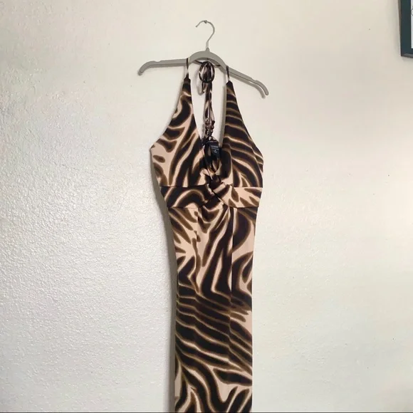 New York & Company | Dresses | Brown Zebra Halter Y2k Maxi Dress | Poshmark